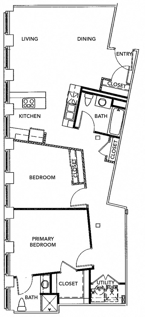 a floor plan of a small house with a kitchen and a living room